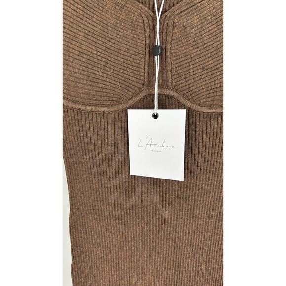 L'Academie Long Sleeve Tucci Knit Bustier Ribbed Midi Dress Womens Small Brown - Picture 7 of 10